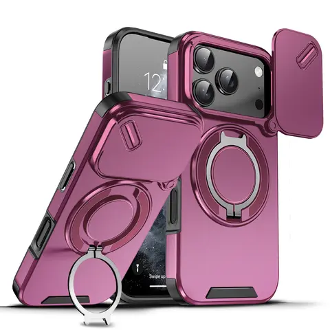 Magnetic Case for iPhone 18 Pro Max 17 16 15 14 13  Pro Max with Slide Camera Cover, Ring Stand Holder, MagSafe Compatible Shockproof Protective Case