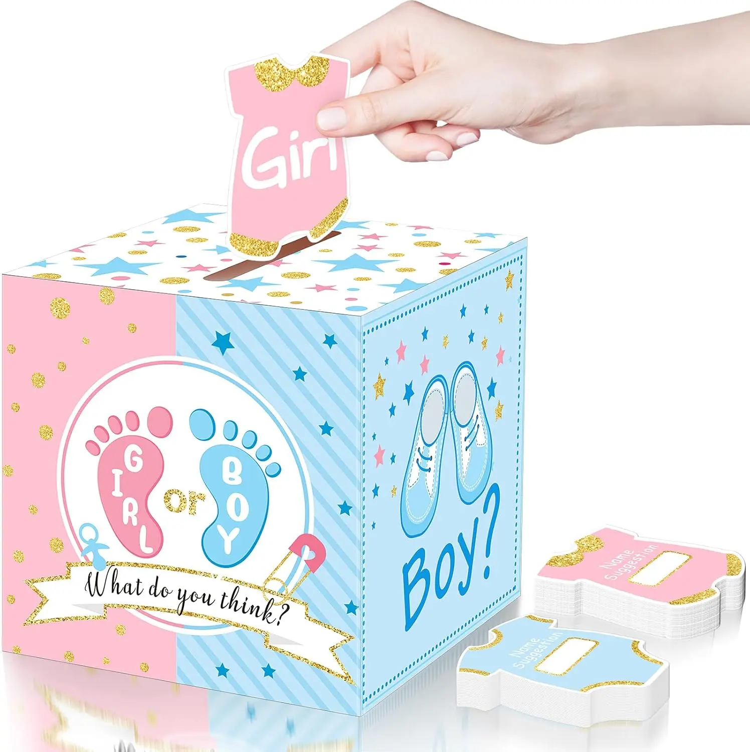Gender Reveal Voting Box with 50 count Boy or Girl Ballot Cards  Shower Decorations Party Invitations and Voting  Gender Reveal Party Supplies(Pink, Blue)