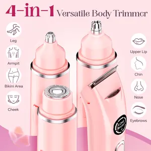 Bikini Trimmer for Women, Electric Shaver and Razor Rechargeable 4-in-1 Body and Facial Epilator, Dual Heads for Painless Trimming of Pubic Hair, Face, Underarms , Eyebrows and Nose Legs, Summer Gift