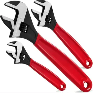 Swiilpo Adjustable Wrench Set Pipe Spanner: 6" 8" 10" Wide Jaw Black Oxide Wrench With Cushion Grip, Laser Marked Metric & SAE Scales, CR-V Steel for Professional vice gripQuesear