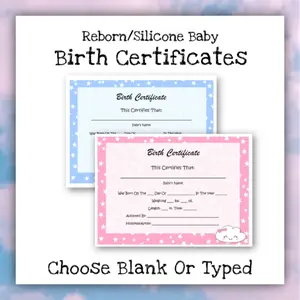 Blank Or Typed Printed Birth Certificate In Pink Or Blue!