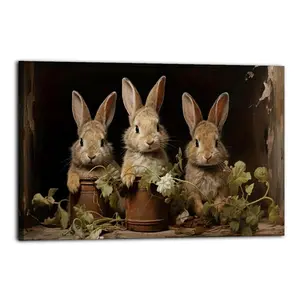 Three Rabbits Poster for Bedroom Aesthetic Canvas Wall Art Living Room Posters Painting Picture Print Modern Family Decor Artist Bathroom Poster