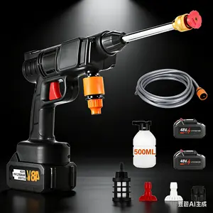 Cordless Pressure Washer 48V Portable Car Detailing Tool w Quick Connect Nozzles Wash Anywhere 2 Rechargeable Batteries 5M Hose