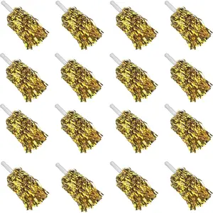16PCS Cheerleading Pom Poms Metallic Foil Plastic Pom Poms with Baton Handle for Game Sports Squads Dancing Party Football Basketball Club Spirit Sports Stage Performance Celebration