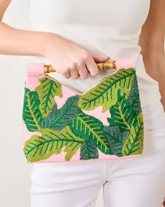Pink - Beaded Palm Leaf Bag - Tiana Designs