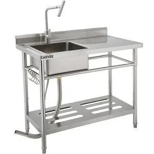 40×24×36 Inch Freestanding Stainless Steel Utility Sink Single Sink Laundry Sink with T-Shaped Faucet & Storage Shelf & Drain Kit