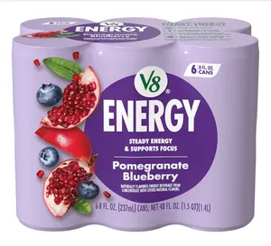 V8 +Energy Pomegranate Blueberry Juice Energy Drink, 8 fl oz Can (6 Pack)