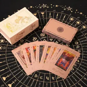 Witch Cauldron Rose Gold Tarot Card Set, comes with a guidebook, waterproof and wrinkle-resistant foil Tarot cards, suitable for beginners, includes chakras, planets, zodiac signs, elements, and positive affirmations