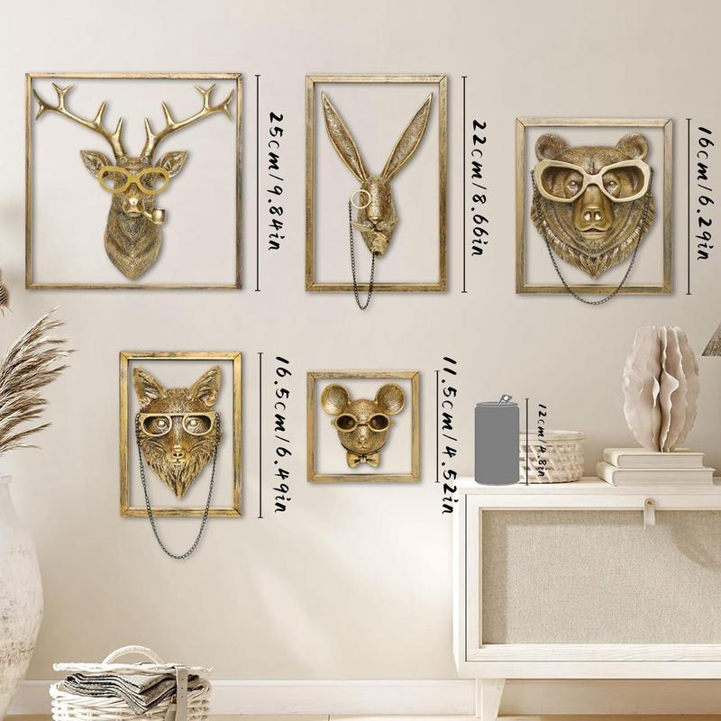 Animal Head Wall Decor, 1 Count Resin Animal Head Wall Hanging Ornament with Frame, Wall Art Decor for Home Living Room Bedroom Office