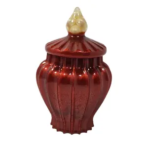 Handmade Red Resin Jar with Pearl Top Decorative Container for Home Decor Bottles Prop