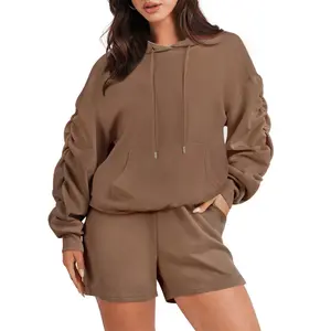 2 Piece Outfits Oversized Hoodie Sweatsuit Lounge Sets Sweatshirt and Shorts Matching Tracksuits