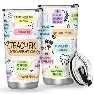 Teacher Daily Affirmations Stainless Steel Vacuum Insulated Tumbler, 1 Count 20oz/590ml Multicolor Portable Coffee Travel Mug Cup with Lid, Teacher Appreciation Gifts, Drinkware, Leak Proof Insulated Water Bottles, Leakproof Insulated Tumbler