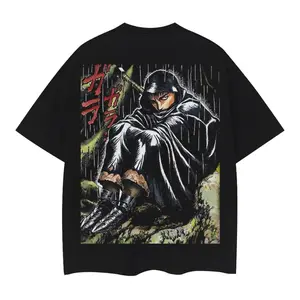 Berserk "Cloaked Guts" Heavyweight Vintage Tee 100% Cotton Oversized Anime T-shirt Original Design with DTG Printing Menswear Top Casual Streetwear Black Baggy Crewneck Crew Necks Tshirt Tropical Shortsleeve Loose