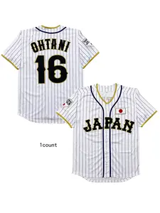 Men's Ohtani #16 Japan Hip Hop Short Sleeves Baseball Jerseys Embroidery Sports Shirt
