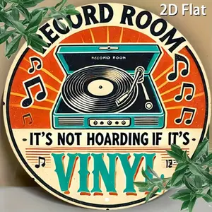 Music Enthusiasts' Delight: Retro Vinyl Record Player Metal Wall Sign, Perfect Decor for Bars & Cafes, Vintage Metal Sign