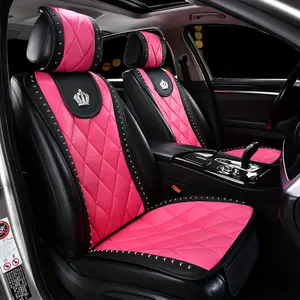 Queen Bling Rhinestones Car Seat Cover, Elegant Premium PU Leather Material, Universal Size Front & Rear Seats, Auto Interior Seat Cushion, Automotive Seat Covers