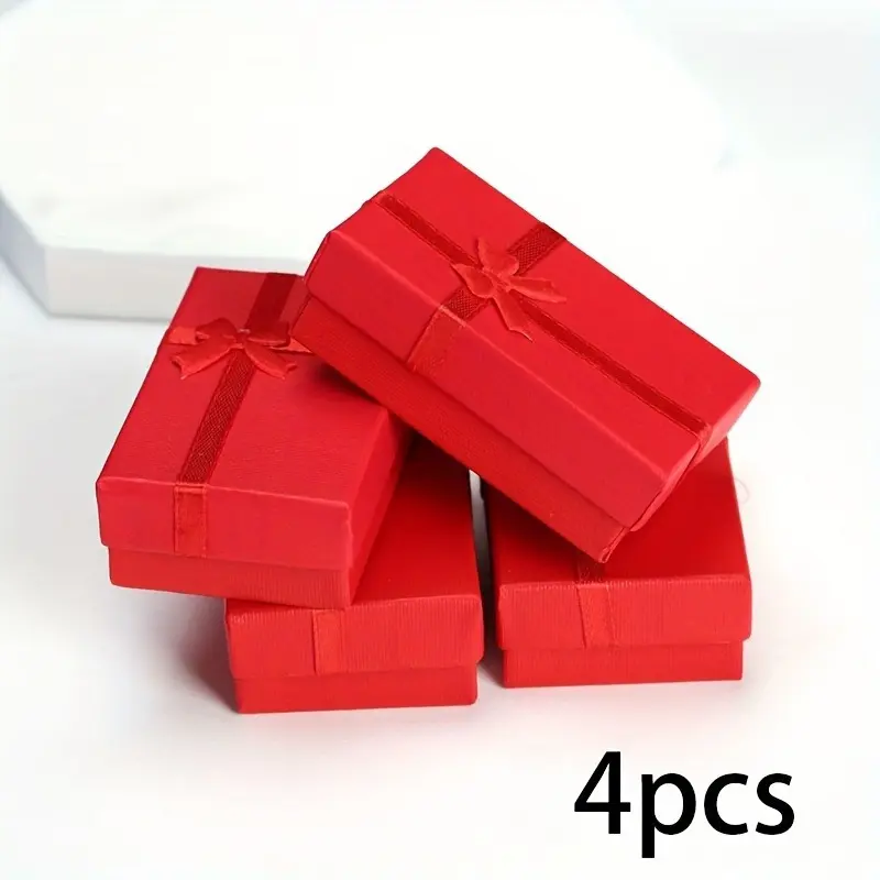 4pcs Butterfly-Themed Jewelry Gift Boxes in Black & Red with Lids & Bows for Weddings, Birthdays, Anniversaries