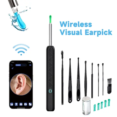 Earwax Cleaning Kit - 8-Piece Ear Kit, Personal Care Gadgets, Portable Slim Type-C Rechargeable Earwax Remover, Waterproof HD Camera Digital Endoscope, 360° Wide Angle Deep Ear Reach, Wi-Fi, Safe for iPhone & Android, Selfcare Birthday Gift