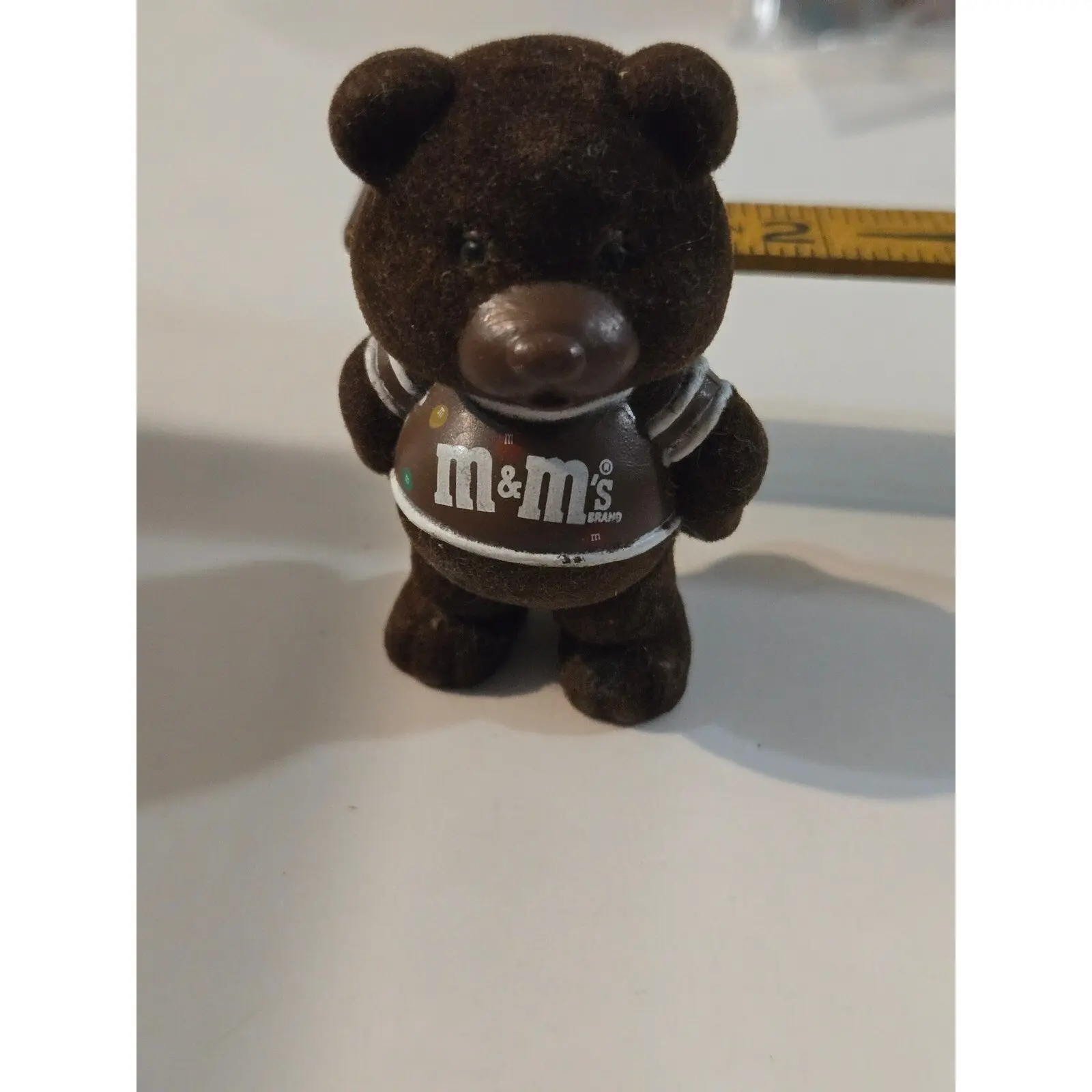 Vintage 1987 Mars M&M’s Plain Chocolate Flocked Bear Miniature Figurine 2.5"