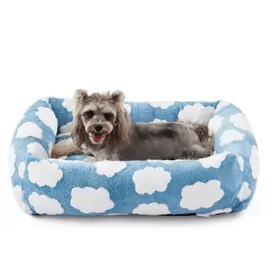 Cozy Orthopedic Dog Bed for Small Dogs , Rectangle Washable Puppy Bed with Detachable Cover, Calming Plush Jacquard & Anti-Slip Base