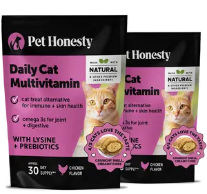 Pet Honesty Crunchy, Creamy Daily Multivitamin for Cat Treat Alternative (Chicken Flavor) 2-Pack (60 Day Supply) - Supports Immune, Heart, Joint, Skin & Gut Health Supplement for Cats with Natural Ingredients