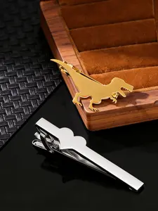 2 Pcs Men's Fashion Business Styling Tie Clips, Cute Playful Cartoon Dinosaur Design, Silver Color Accessories, Perfect for Daily Gifts
