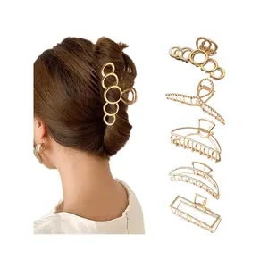 5pcs Hair Clips Set, Golden Large Clips For Thick And Thin Hair, Non-Slip Metal Hair Clip, Hair Clip Hair Claw For Women Hair Styling Tool