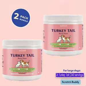 2 Packs GAZIGAZI Turkey Tail+ Dog Supplement - Probiotic Food Topper for Immune Support, Gut Health & Lipomas - Natural Allergy Relief - Bacon Flavor - 120 Servings natural  pet  care pet  health for  all  dogs probiotic chew Multivitamin Supplement Powde