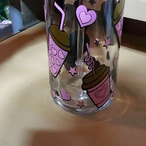 Heart-Themed Beverage Bottle with Straw - Perfect for Refreshing Drinks Drinkware Reusable Portable Tumbler