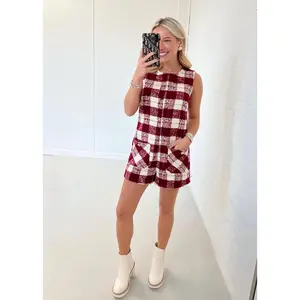 Grace Tweed Romper - Burgundy