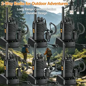 JUCJET 888S Portable 6 Pack Walkie Talkies with Flashlight & Earpieces, 16 Channel Rechargeable Two-Way Radios, USB Base Charging Long Range Intercom for Camping Hiking