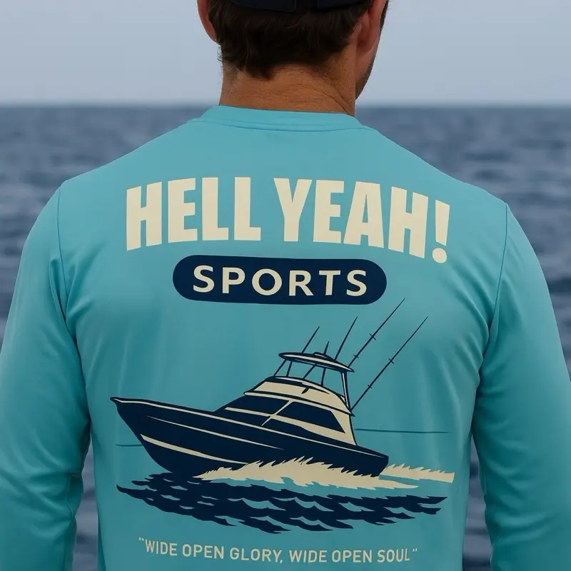 Hell Yeah! Offshore Fishing UV Shirt - Deep Ocean Fury Seafoam Blue SPF 50+ Sun Protection Athletic Fit Long Sleeve Performance Tee