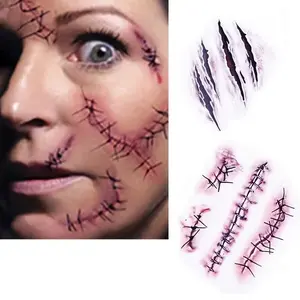 Realistic Blood Splatter Temporary Tattoos, Horror Bloody Wound Body Stickers, Waterproof Halloween Makeup Effects for Zombie Cosplay and Costume Parties