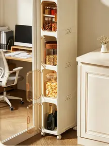 Kitchen/Bathroom Gap Cabinet | Multi-Layer, Clear Panel, Tissue Slot & Universal Wheels