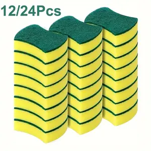 12/24pcs Kitchen Cleaning Sponge, Dish Towel, Scouring Pad, Dishware Anti-Scratch Scrubbing Sponge