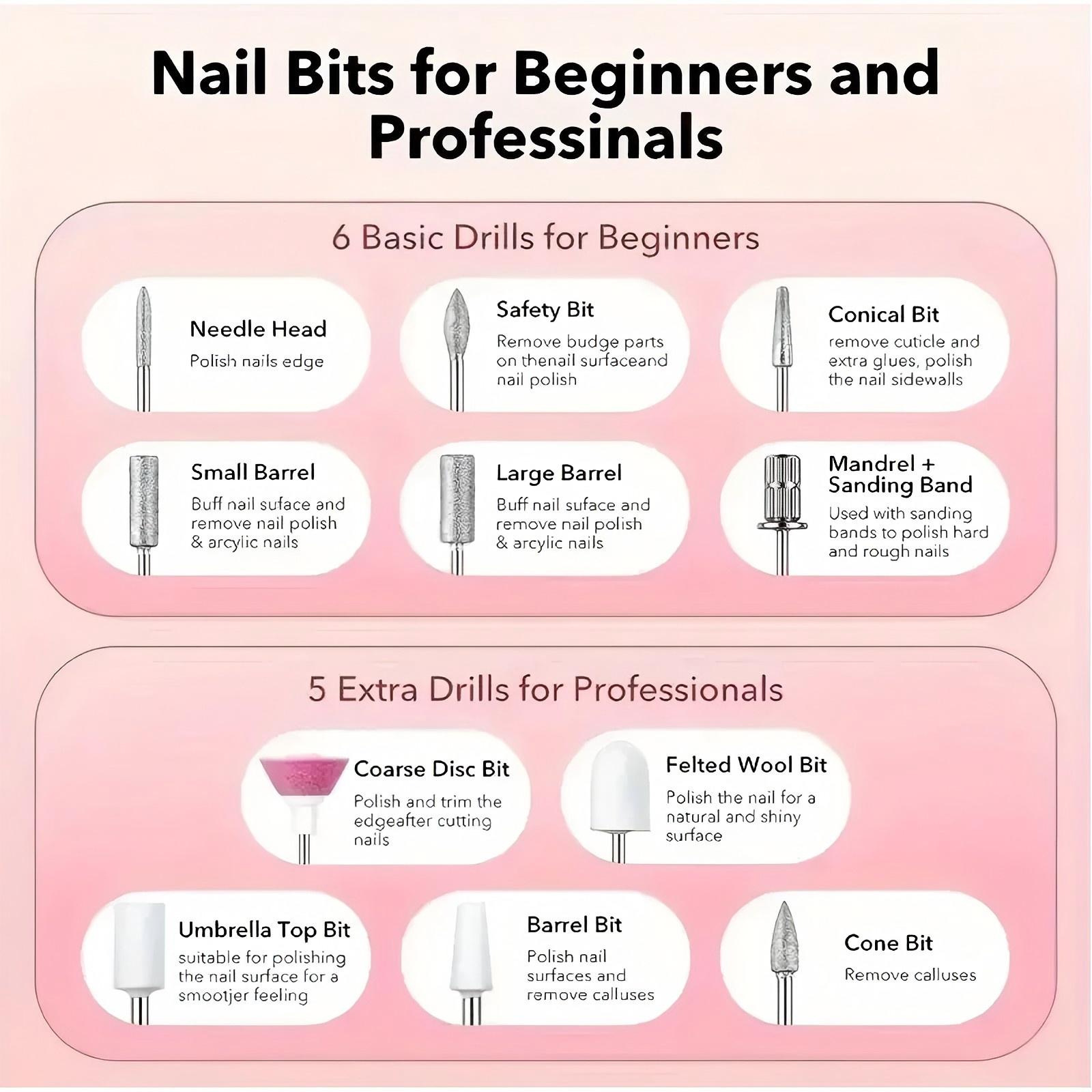 Professional Portable Electric Nail Drill Kit, 1 Set Nail Art Drill with Drill Heads, Professional Nail Drill Machine Efile Manicure Pedicure Tools with Nail Drill Bits for Home & Salon, Nail Tech Supplies