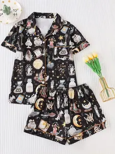 Summer Women's Sleepwear Loungewear Pajamas 2-Piece Set, Wearable Short Sleeve Shorts, Casual Fashion Cute Home Clothes, Fitted Style