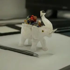 White Calcite Elephant Figurine V2