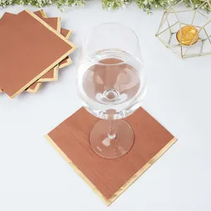 50-Pack Paper Beverage Napkins 2 Ply Terracotta (Rust) with Gold Foil Edge 6.5"x6.5" - Soft Disposable Cocktail Napkins
