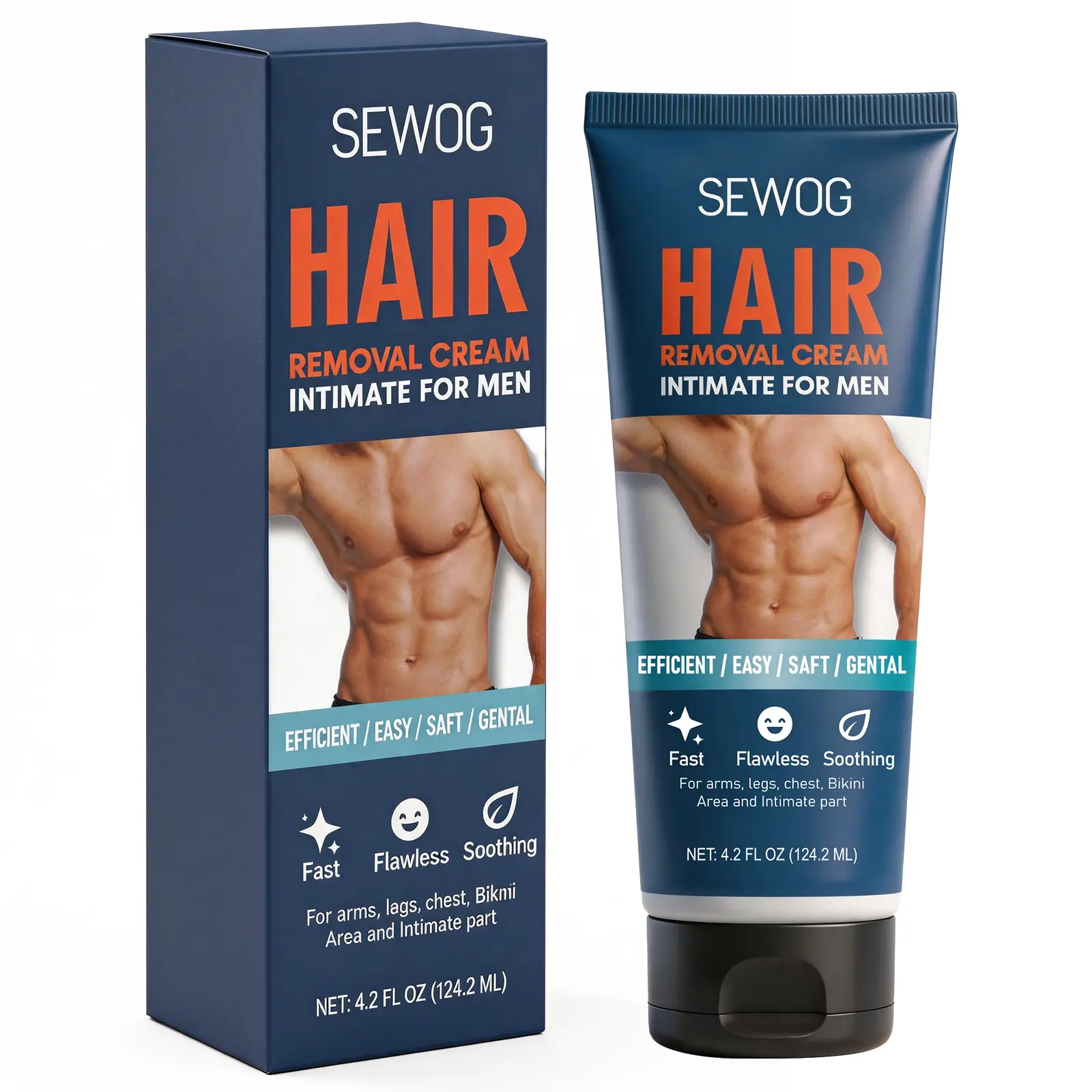 SEWOG Hair Removal Cream for Men, Fast-Acting Depilatory for Body, Arms, and Below-the-Belt Areas, Gentle Smoothing Formula that Reduces Bumps for Sensitive Skin