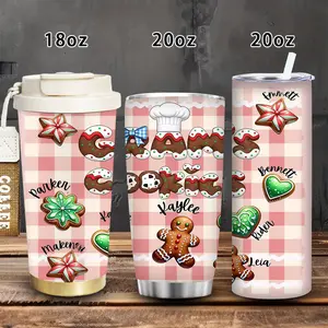 1 pc 18 oz/20 oz tumbler with whimsical gingerbread cookie art style, festive names, chef’s hat design, lid, and straw; insulated winter travel mug; gift for women and men; ideal for Valentine’s Day, Easter, and birthdays; suitable for iced or hot coffee.