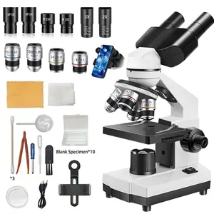 Professional Binocular Microscope 40X-5000X, HD Lab Optical Microscope Kit with Slides for Adults, Students & Science Lab, Home School Learning Tool