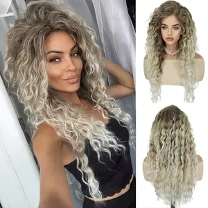28 Inch Dark Root Silvery Grey Ombre Water Wave Wig for & All Skin Tones, Long Curly Synthetic Hair Wig, Heat Resistant, Soft & Full, Natural Looking Full Wig for Daily Wear, Party & Cosplay