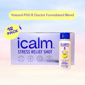 icalm Health 3oz Shot Drink for Stress Relief, L-Theanine, Rhodiola Rosea, Magnesium Glycinate, Passionflower, Lemon Balm, Taurine - Beverage for Relaxation, Calm & Focus, Non GMO, Vegan, Gluten Free, Women Owned