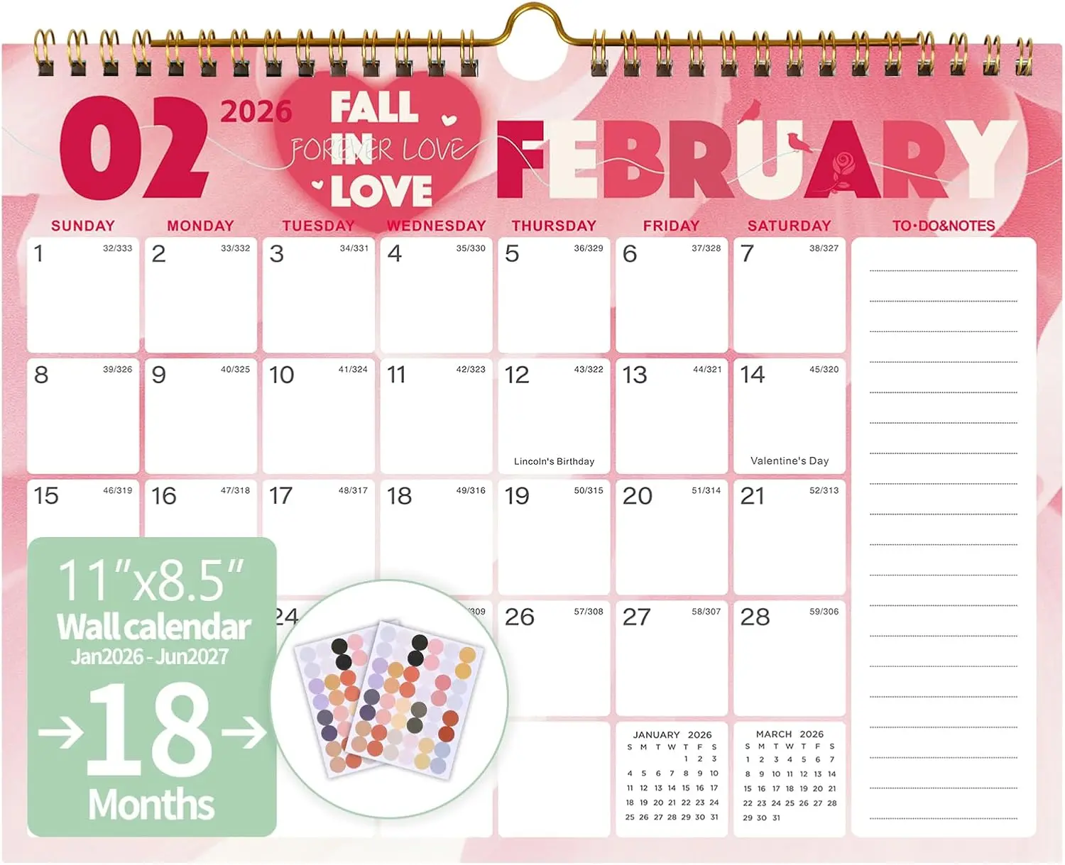 Wall Calendar, Calendar 2026-2027, 18 Monthly WalCalendar from January 2026 to June 2027, 11 x 8.5 Inches Thick Paper, Large Ruled Blocks Monthly Calendar, for Home or Office Easy Organizing (Color A)
