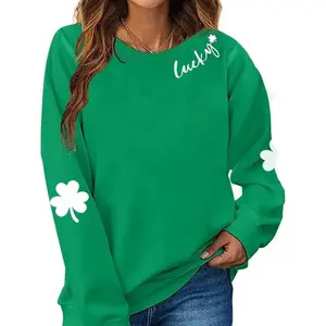 St. Patrick's Day Sweatshirt for Women Lucky Shamrock Long Sleeve Shirt 100% Cotton with Clover Print Pullover Tops Unisex Crewneck - Fabric