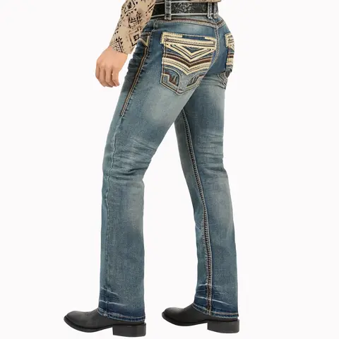 LAMASINI JEANS Cowboy HEAVY Denim Jeans LM26503 Medium Blue Color