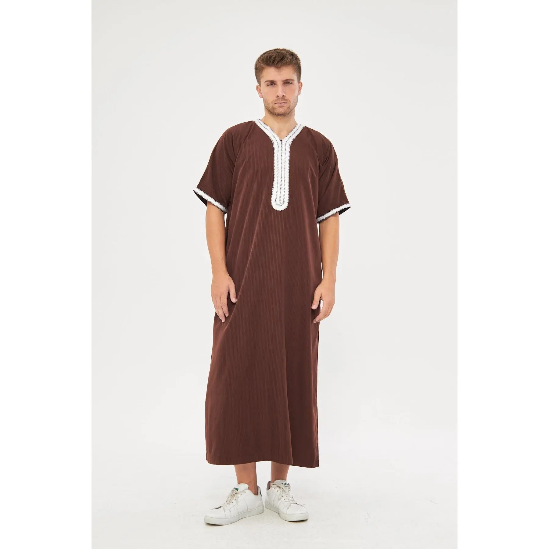 Moroccan Short Sleeve Thobe - Brown