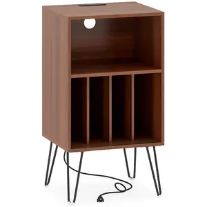COSTWAY - Record Player Stand with Charging Station Turntable Stand with Vinyl Storage-Walnut