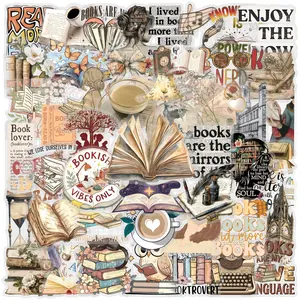 50pcs Retro Reading Transparent PET Material Graffiti Stickers - Suitable for Suitcases, Cellphone Cases, Laptops, Helmets, Skateboards - Waterproof Decorative DIY Creative Stickers